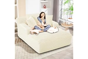GOHFOY Oversized Chaise Lounge Chair Indoor, 50'' Comfy Corduroy Couch, Upholstered Sleeper Sofa Couch with 3 Pillows, Boneless Chair, Recliner Reading Chairs Fluffy Cloud Couches for Living Room