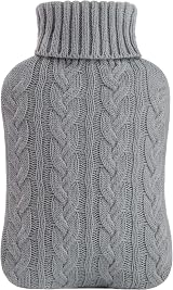 Samply 2L Hot Water Bottle with Knitted Gray Cover Premium Material