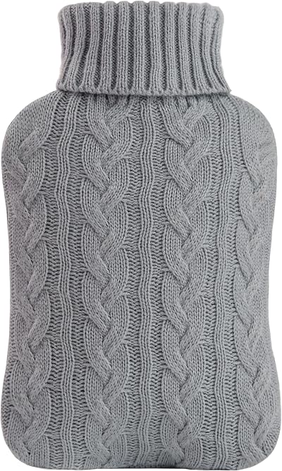 Samply 2L Hot Water Bottle with Knitted Gray Cover Premium Material
