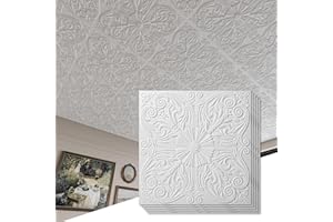 Art3d Decorative Ceiling Tile 2x2 Glue up, Lay in Ceiling Tile 24x24 Pack of 12pcs Spanish Floral in Matt White
