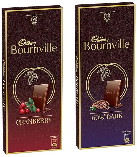 Cadbury Bournville Rich Cocoa Dark Chocolate Bar, 80 gm (Pack of 5)  & Bournville Cranberry Dark