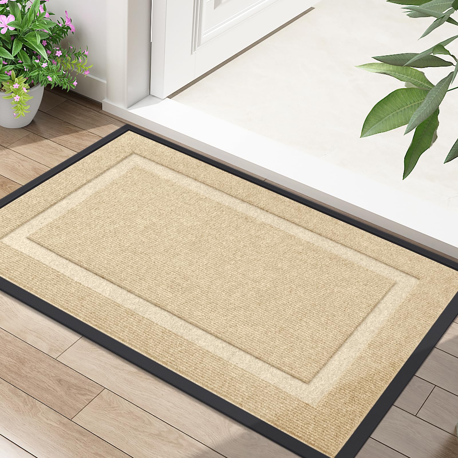 Homaxy Door Mat, Rubber Backed Non Slip Door Matts Indoor, Dirt Trapper Absorbent Mats, Washable Front Doormat Outdoor, Heavy Duty Floor Mat for Entrance, Kitchen and Garden, 40 x 60 cm, Beige — image 1