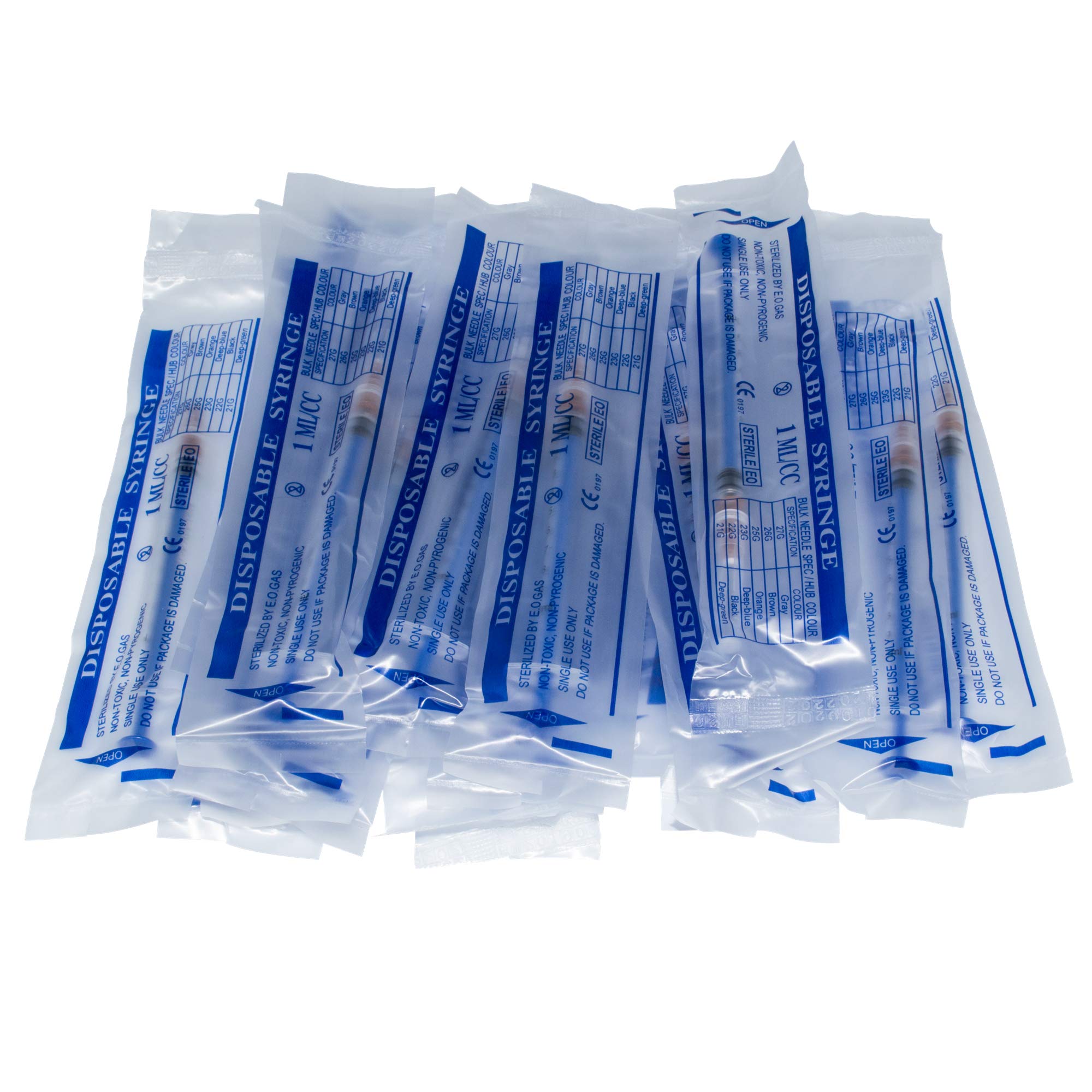 20Pack-1ml/cc-27Ga Syringes with Needles and Caps,Veterinary Disposable Syringe,Plastic Syringe,Glue Dispensing Syringe,Single sterile Individually Packaged (1ML)