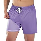 SurfTrak Mens Swim Trunks with Compression Liner 5 inch Textured Ribbed 4 Way Stretch Mens Bathing Suits Beach Short Swimsuit