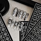 Halloween Nail Stickers Airbrush Stencils Stickers for Nail Art with Skull Ghost Witch Bat Pumpkin Grimace Designs Supplies Design Nail Guide for Manicure Nails Decoration 6 Sheets