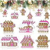 Threehoney 18 Pcs Pink Gingerbread Man Ornaments for Christmas Tree Pink Gingerbread House Candy Cane Pendant Charm Cute Plastic Christmas Decoration Hanging Party Decor for Xmas Winter Party Supplies