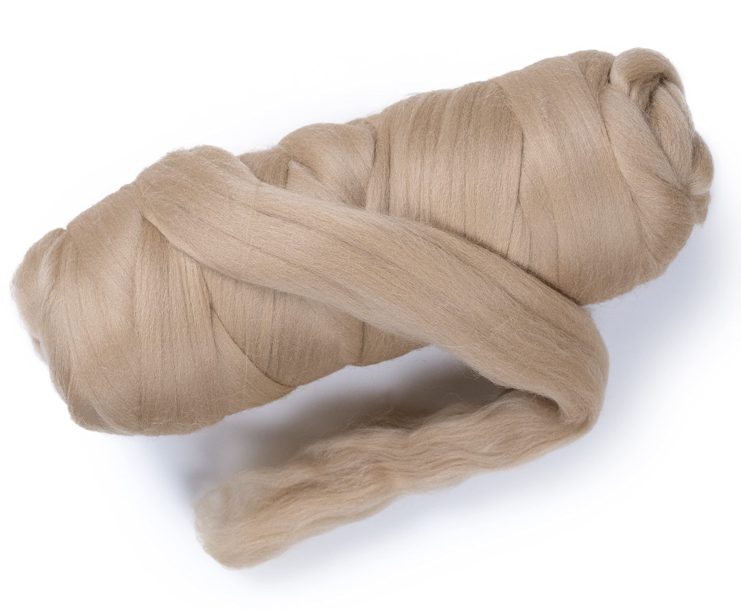 Kondoos Colored Natural Wool roving, 455 gr (1 lb). Best Wool for Needle Felting, Wet Felting, handcrafts and Spinning. (Beige, 1 lb)