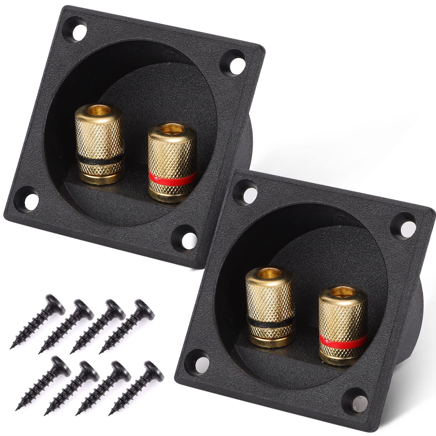 Photo 1 of Facmogu 2PCS 2.2 Inch Square 2-Way Speaker Box Terminal Cup with Banana Plugs, Screw Type Binding Post Subwoofer Box Speaker Terminal Plates for DIY Home Car Stereo Subwoofer