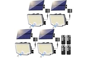 nipify Solar Lights Outdoor, 6500K 310 LED Motion Sensor Flood Lights with Remote Control, IP65 Waterproof Solar Powered Security Lights for Outside Garden Patio Garage Yard, 4 Pack