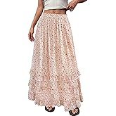 BTFBM Skirts for Women Summer Flowy A-Line Floral Boho Maxi Skirt Long Wedding Guest Dresses Spring Outfits 2026
