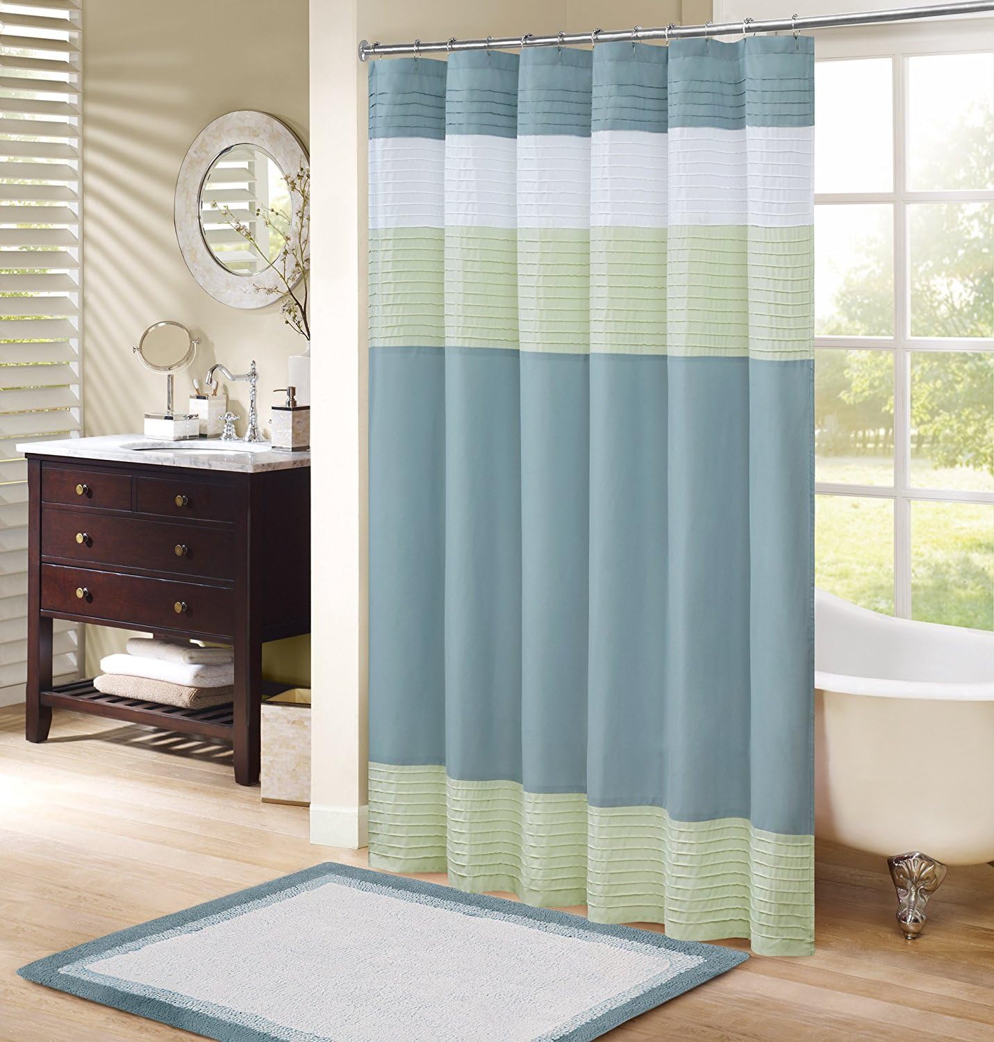Comfort Spaces Windsor Bathroom Shower Pieced Ruffle Pattern Modern Elegant Microfiber Fabric Bath Curtains, 72"x72", Black Grey: Home & Kitchen
