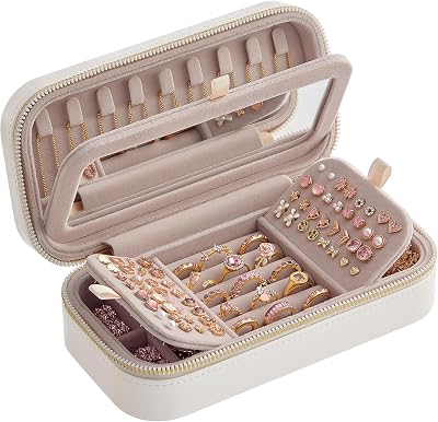 SONGMICS HOME ANAH Travel Jewellery Box Small Case with Mirror 10.5x20.5x6 cm