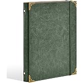Ovesmusl PU Leather 3 Ring Binder Fits 8.5"x11" Letter Size Paper, 1 Inch Round Ring Binder Holds 200 Sheets, Notepad Paper Cover Loose Leaf Organizer for School, Vintage Green