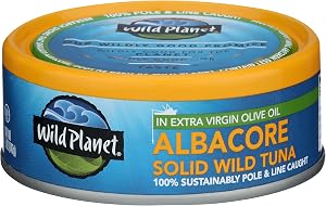 Wild Planet Wild Albacore Tuna in EVOO, 5 Ounce Can, Pack of 1 | Sustainable Pole & Line Caught Tinned Tuna in Extra Virgin O