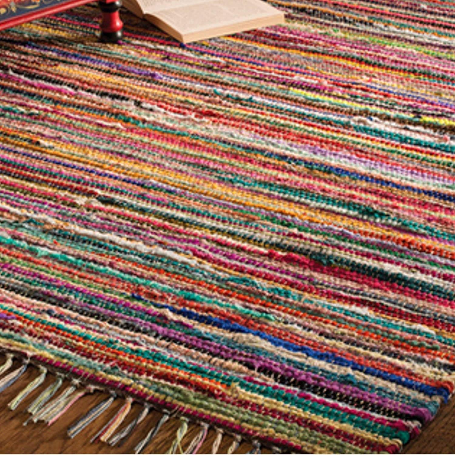 55 X 150cm Indian Arts Fair Trade Rag Rug Hand Loom 100 Recycled Materials Multicolour