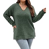 Gloria&Sarah Women's Casual Long Sleeve V Neck Lightweight Knitted Sweaters Loose Fit Plus Size Tunic Tops L-4XL