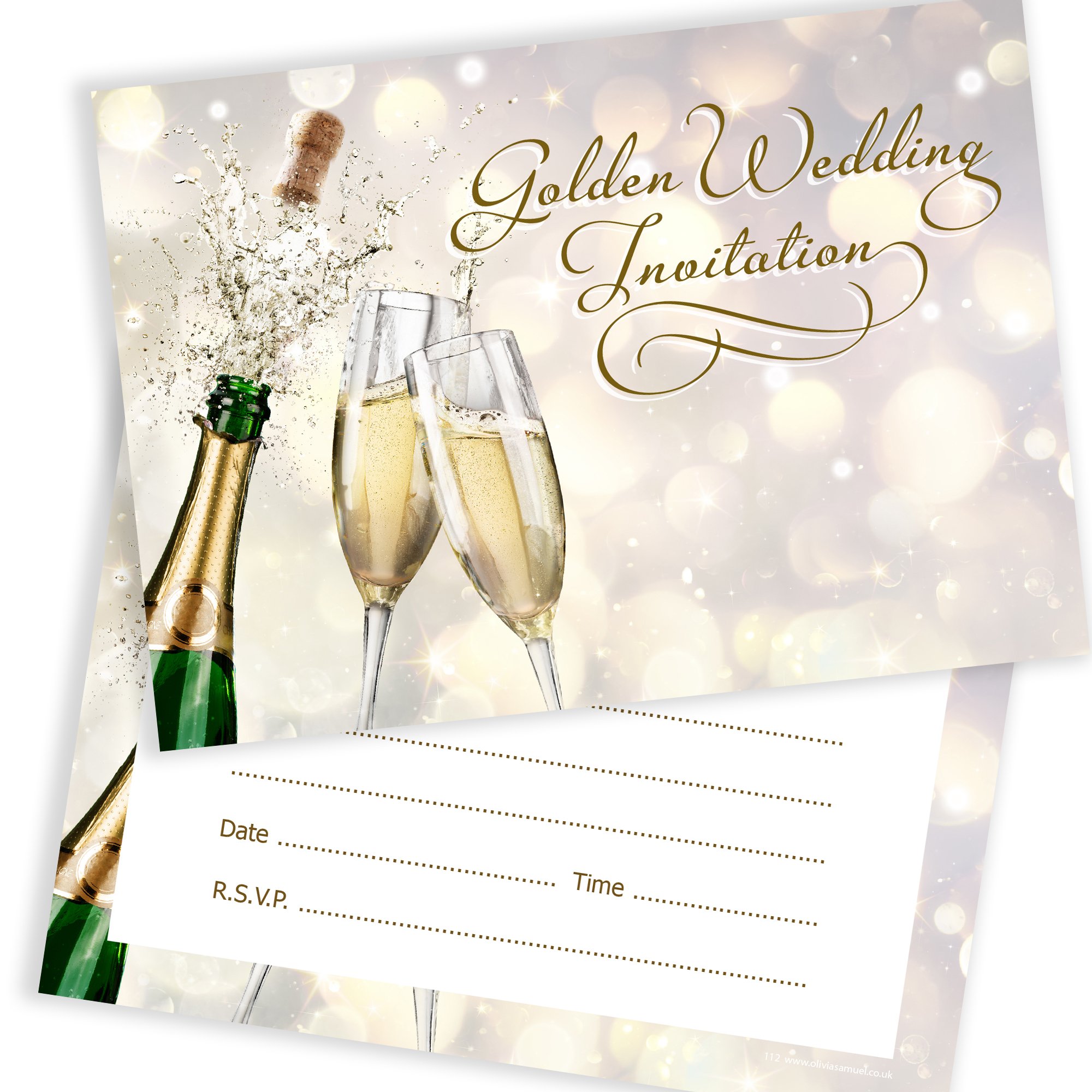20 x Golden Anniversary Invitations from Olivia Samuel - Ready to Write - Envelopes Included