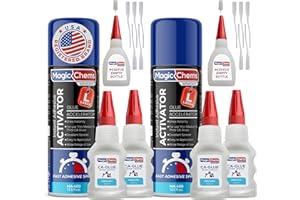 Magic Chems CA Glue with Activator (4 x 1.7 oz + 2 x 13.5 fl oz), Cyanoacrylate Glue and Activator, Super Glue withActivator, CAGlue and Accelerator (2 Pack)