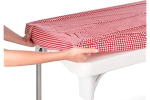 TopTableCloth Tablecloth for Camping Picnic Red & White Checkered 6 Foot 30" x 72" Table Cover Elastic Corner Plastic Vinyl Flannel Waterproof Fitted Rectangular for Folding Table