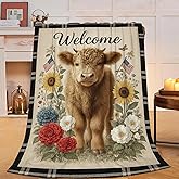 Highland Cow Blanket Farmhouse Cow Throw Blanket Soft Cozy Fleece Fuzzy Plush Warm Stuff Bedding Farm Animal Blankets Gifts for Boys Girls Kids Adult Men Women 40"X50"