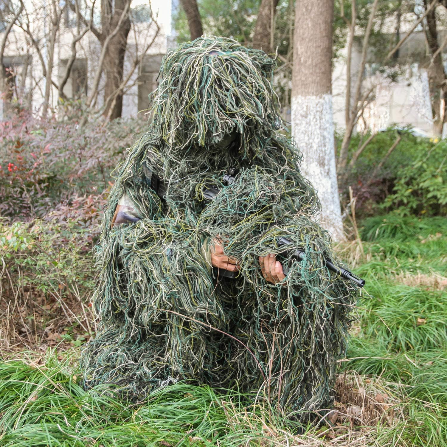 GUGULUZA Ghillie Suit for Hunting, Jungle Woodland Camo/White Camouflage Clothing (Green) : Sports & Outdoors