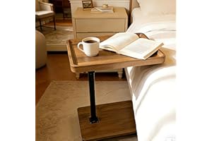 RIHEGIANT C Shaped End Table with Wheels, Adjustable Height & 360° Swivel TV Tray | Small Side Table for Living Room, Couch, 