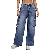 CIMUK Womens Baggy Cargo Jeans High Waisted Casual 2025 Fall Wide Leg Utility Denim Pants