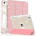 Sevrok Glitter Case for iPad Air 11" M2 (2024), iPad Air 5th/4th Gen 10.9" (2022/2020) with Pencil Holder, Trifold Stand & Shiny Clear TPU Back, Magnetic Smart Case for Women and Girl, Rosegold