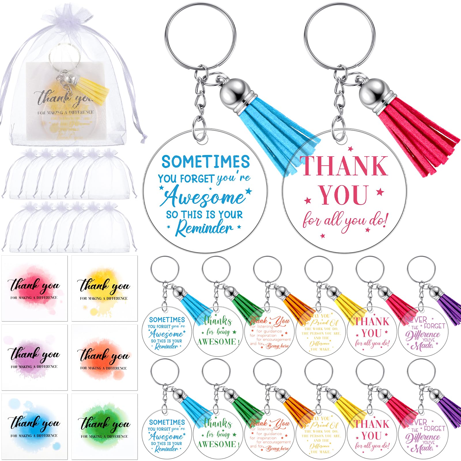 Otuuz 12 Set Inspirational Keychains Thank You Employee Appreciation Gifts End of Team School Leavers Gifts for Students Teacher Leaving Colleagues Volunteer Staff(Appreciation)