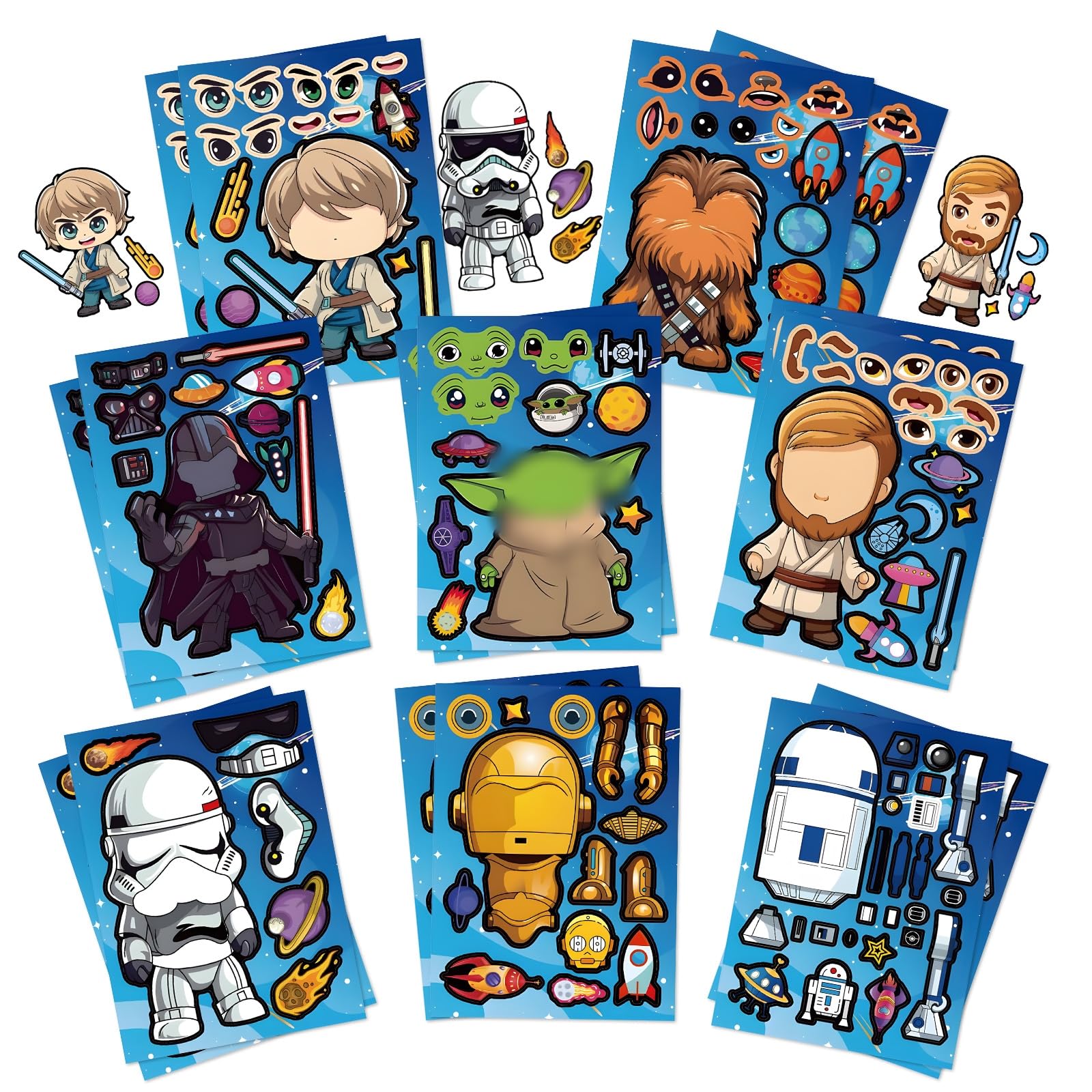 S-Tar Stickers Wars for Boys Girls- 16 Sheet Art Craft Make a Face DIY Stickers for Kids Make Your Own Personalized Sticker for Birthday Party Supplies Favors Bag Gift Pinata Fillers Lucky Dip Prizes — image 1