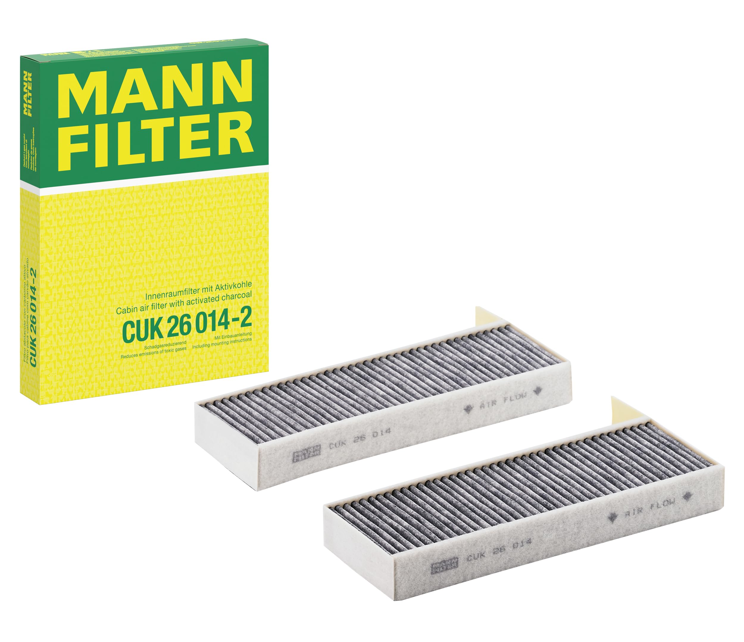 MANN-FILTER CUK 26 014-2 Cabin Air Filter - Pollen Filter with Activated Carbon - (set of 2) for Cars + Transporters