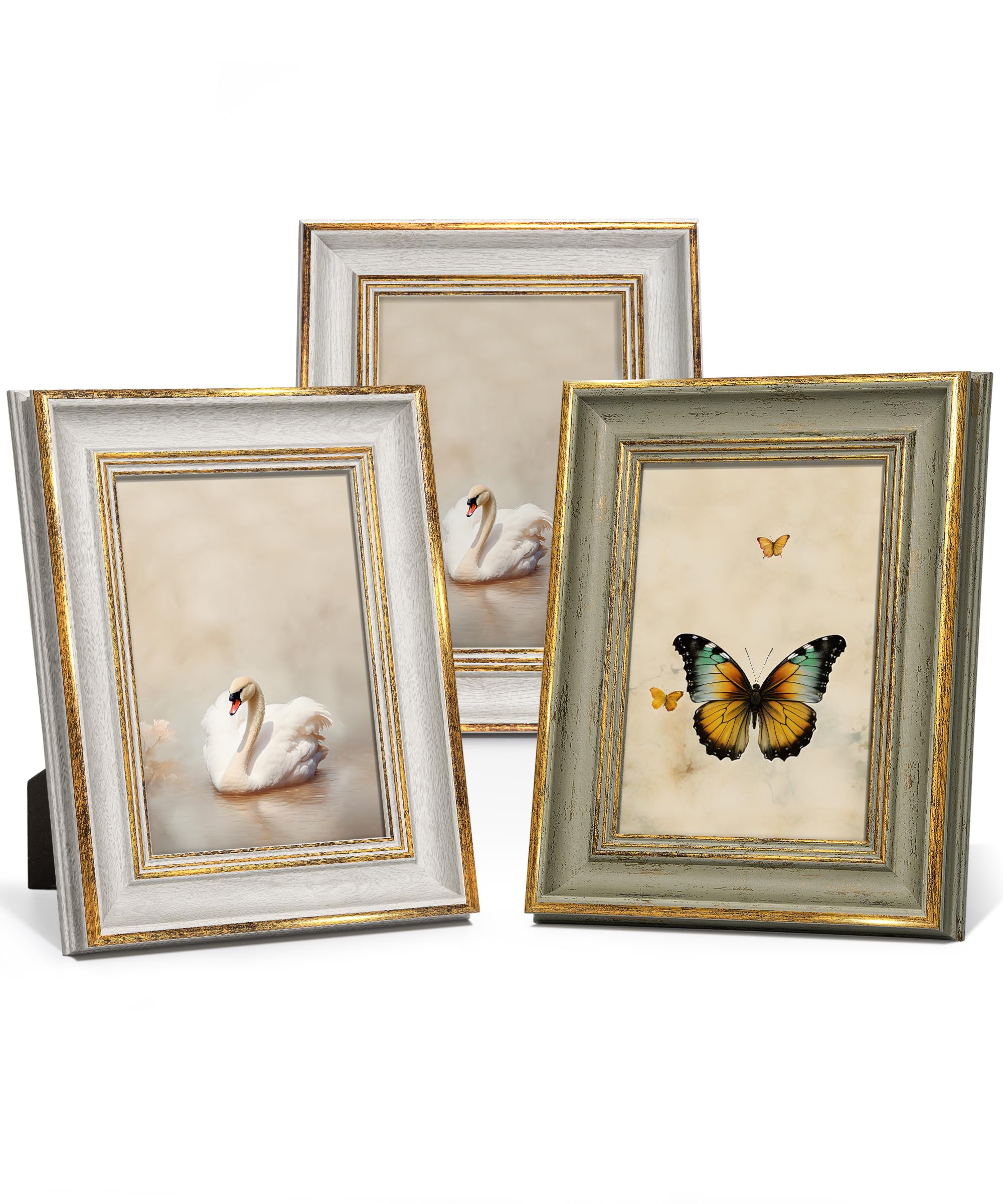 Photo 1 of Afuly 5x7 Vintage Picture Frames Set of 3, Antique Retro Photo Frame Gold Picture Frame Tabletop Wall Hanging Home Gallery Decor Wedding Birthday Gift for Grandma Mom