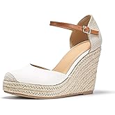 FISACE Womens Summer Espadrille Heel Platform Wedge Sandals Ankle Buckle Strap Closed Toe Shoes