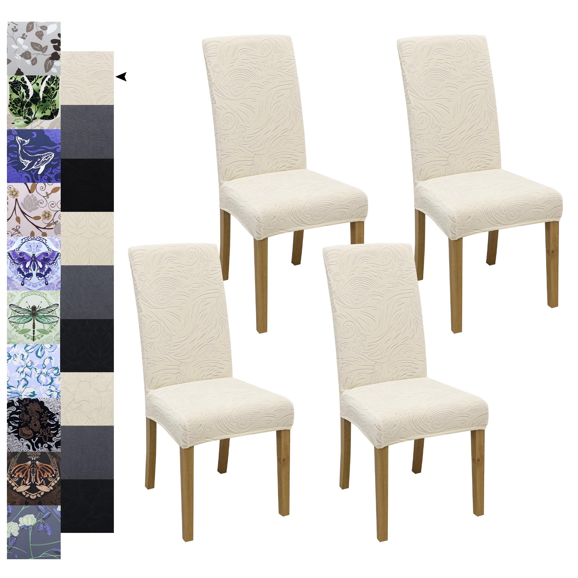 Photo 1 of **ONLY 1** Dining Chair Covers, Jacquard Stretch Kitchen Chair Covers, Dining Room Chair Cover Set of 4, Detachable Washable Chair Covers, Chair Slipcovers, for Home, Restaurant, Banquet (Sea Wave, Cream)
