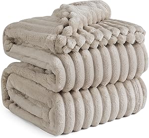 BEDSURE kuscheldecke 220x240 - Tagesdecke, Wolldecke & Fleecedecke, Sofadecke, Weiche Warme Grobe Korddecke für Zimmer Deko, Wohn- & Kuscheldecken, XXL Große Decke, Beige, 220 x 240 cm