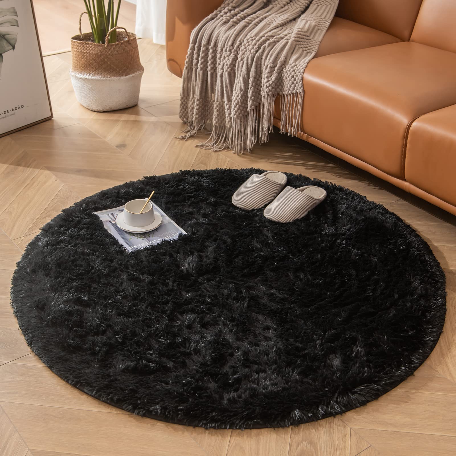CHOSHOME Rug Soft Fluffy Bedroom Room Round Non-Slip Washable Shaggy Area Mat for Kids Indoor Floor Decor 120CM