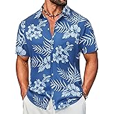 COOFANDY Mens Hawaiian Shirt Short Sleeve Button Down Floral Aloha Shirts Tropical Vacation Beach Shirts
