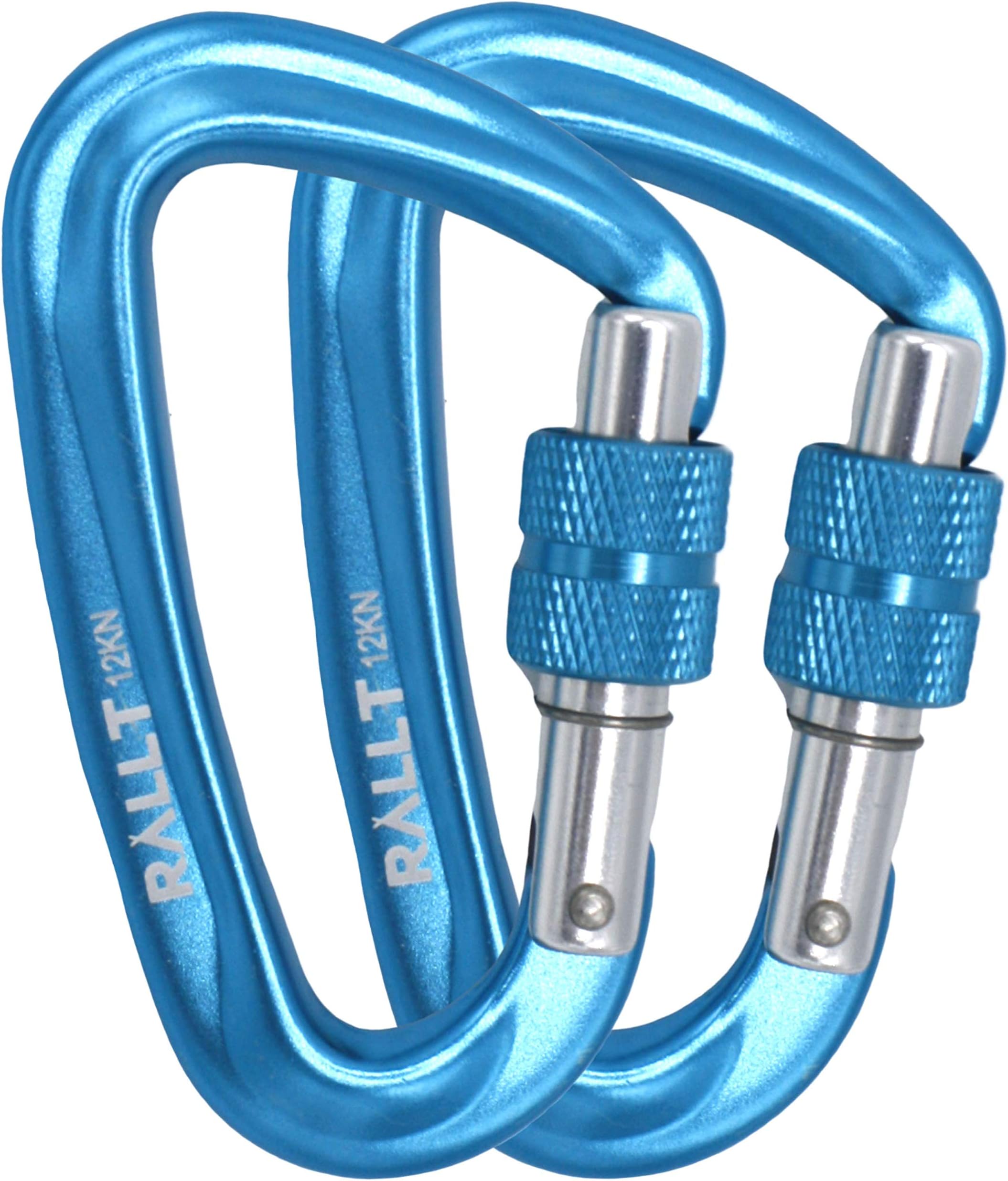 Rallt Carabiner Clips - 12kN Aluminum Heavy Duty Carabeaner Hooks with Wiregate, 2697 LB Rating for Hammocks, Camping, Hiking, Dog Leash, Keychain & Utility