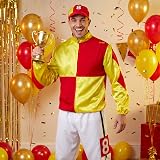 HENBRANDT Adult Men’s Red Yellow Horse Jockey Outfit with Peak Cap view 2