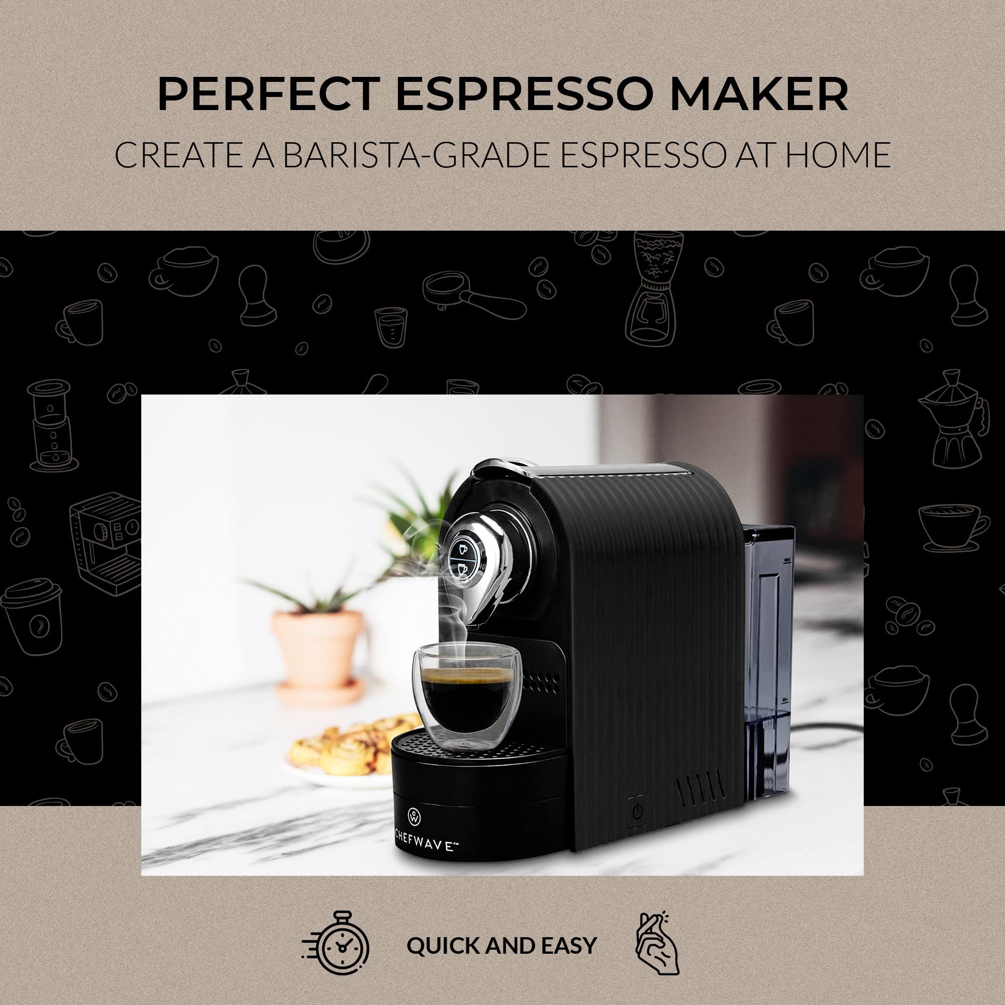 ChefWave Espresso Machine and Coffee Maker (Black) Compatible with