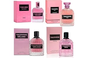 A CENTER 4PCS Perfume Set for Women - Floral Fragrance Gift Set with Vanilla,Sweet Fruity, Eau De Parfume| 3.4 Fl Oz Each Women's Cologne(Valentine Milano/Rose/Pink,Valuable,)