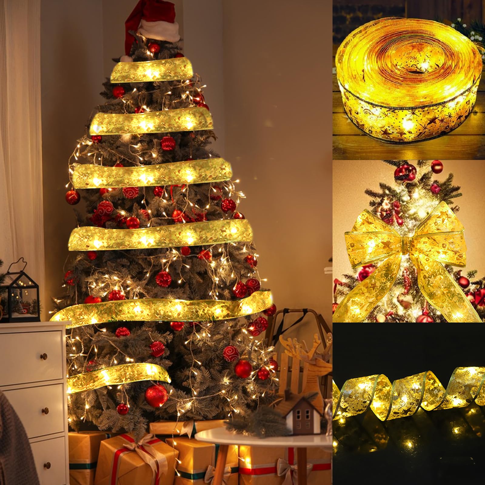 Christmas Tree Ribbon Lights 16.4ft/5m 50 LED Christmas Tree Ribbon Waterproof String Lights Christmas Decorations Hanging Fairy Lights for Bedroom Wall Garden Patio Christmas Tree Decorations