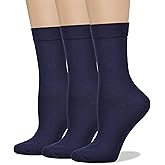 COTTON DAY Women's Soft Combed Cotton Dress Socks Seamless Toe Black White Gray Navy Blue Brown Beige