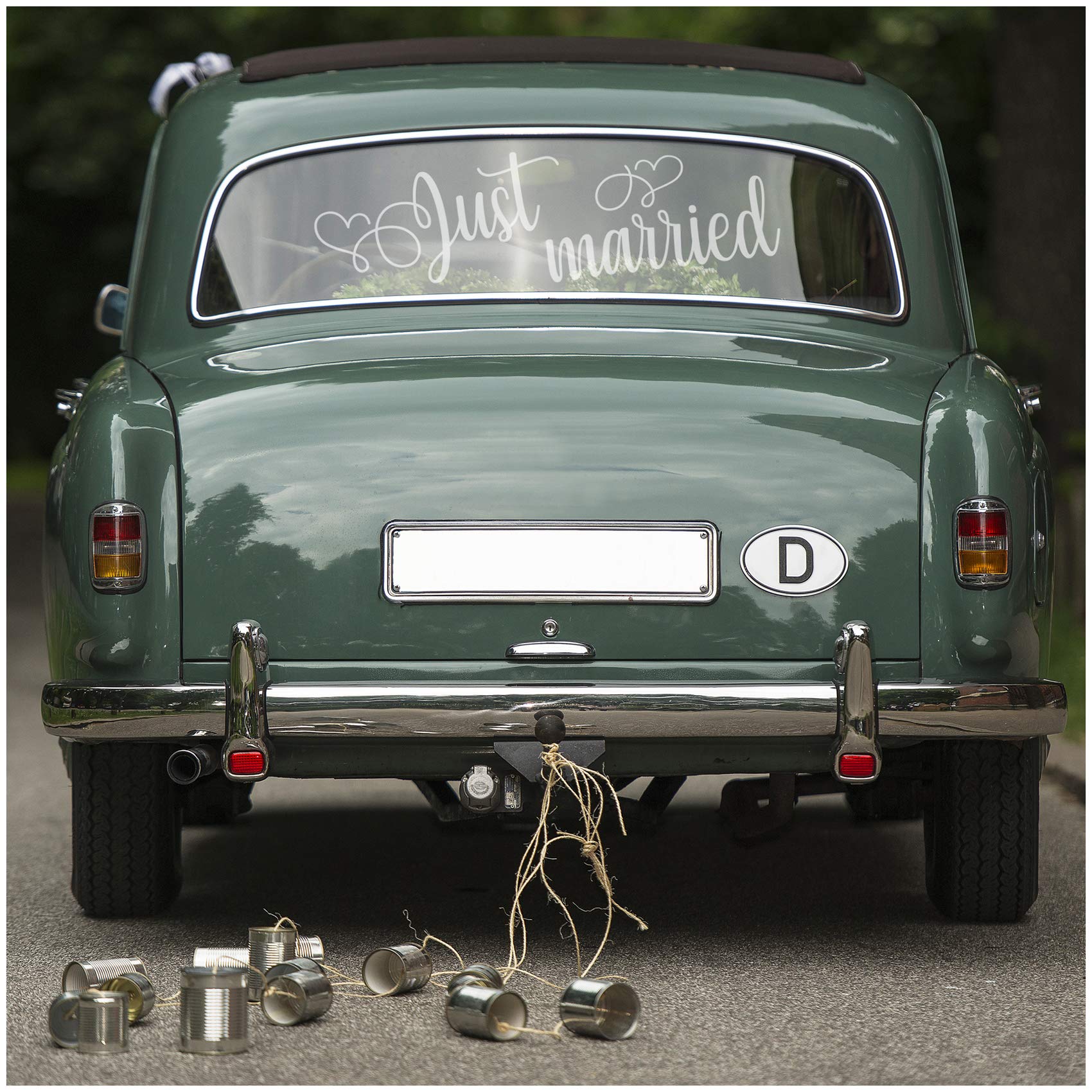 Just Married Wedding Car Sticker Film Wall Sticker Decoration (Silver, KX056 Just Married 2)