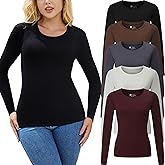 Chongbaijia 5 Pack Long Sleeve Shirts for Women Crew Neck Basic T Shirt Fall Stretch Tight Fitted Thermal Shirts Fashion Tops