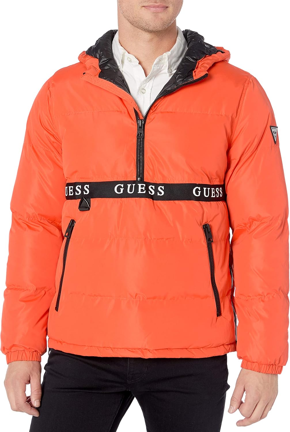 GUESS mens Wind & Water Resistant Hooded Pullover Puffer Jacket at