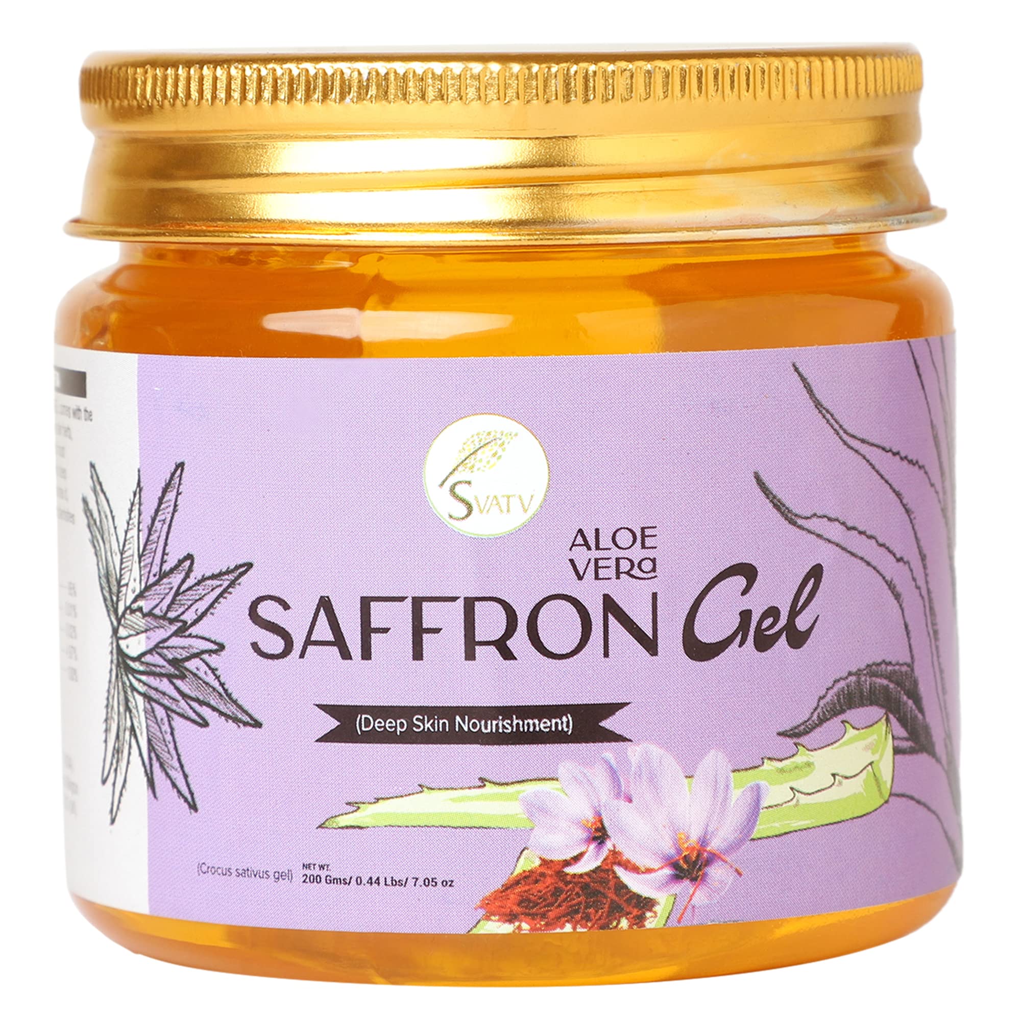SVATV Saffron Aloe Vera Gel | Soothing Skin Hydration | Perfect for Sunburn | Lighten Dark Spots | Paraben & Sulfate Free - 200g
