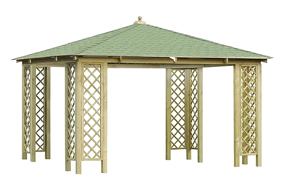 G&C Rimini – großräumige, viereckige Gartenlaube mit Dachschindeln – Grün oder Schwarz, Maße: 3.0 x 3.0 x h 3,1m