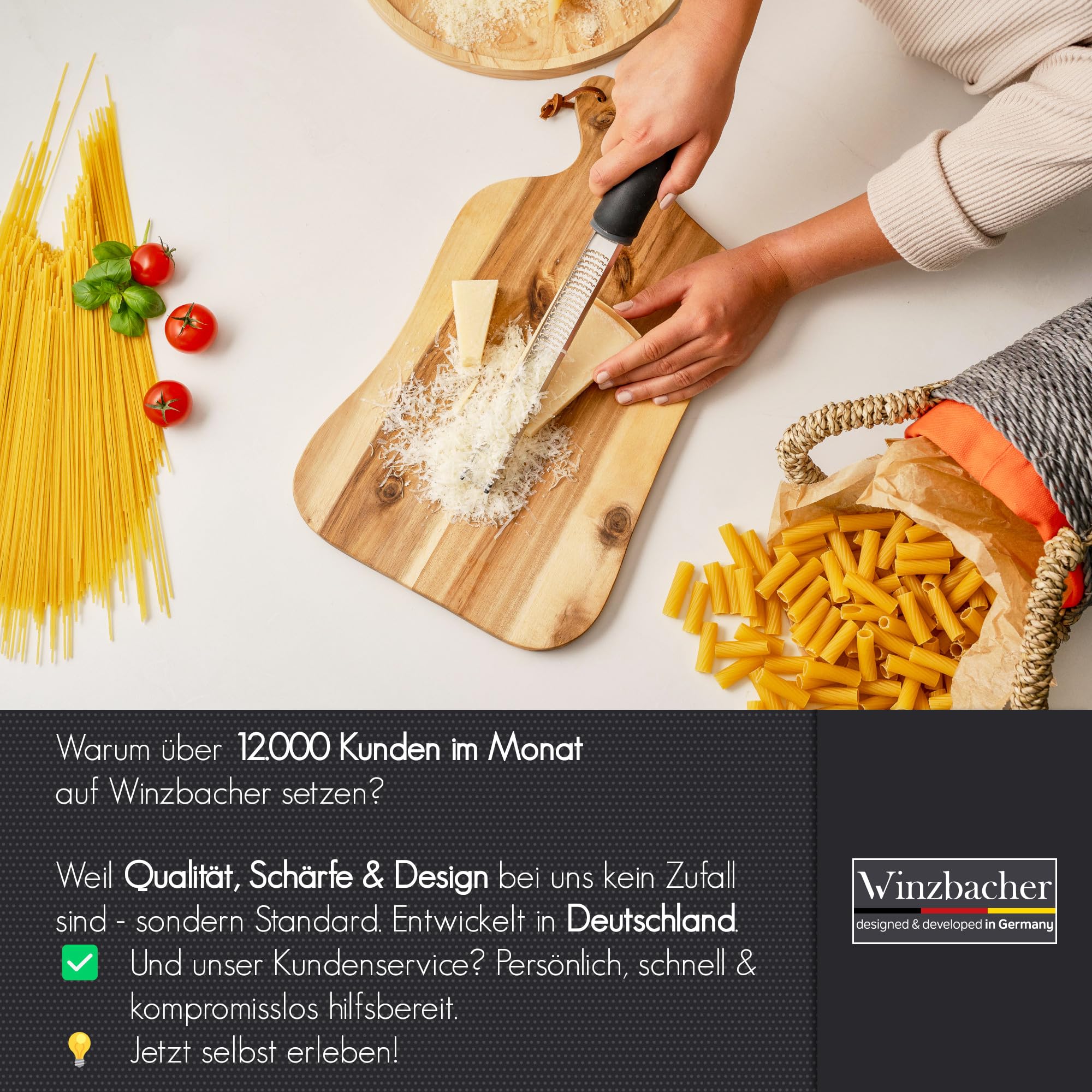 Winzbacher - Premium Zester Reibe I Parmesanreibe, Zitronenreibe, Muskatnuss Reibe, Ingwerreibe u.v.m. I rasiermesserscharfe Edelstahl Klinge I Spülmaschinenfest I inkl. Schụtz & Reinigungsbürste 8