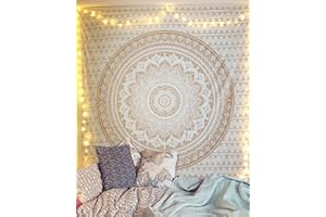 RAJRANG Golden Mandala Tapestry Wall Hanging Bohemian Ombre Art Hippie Bedroom and Living Room Boho Decor Cotton Tapestries Twin 84x54 Inches